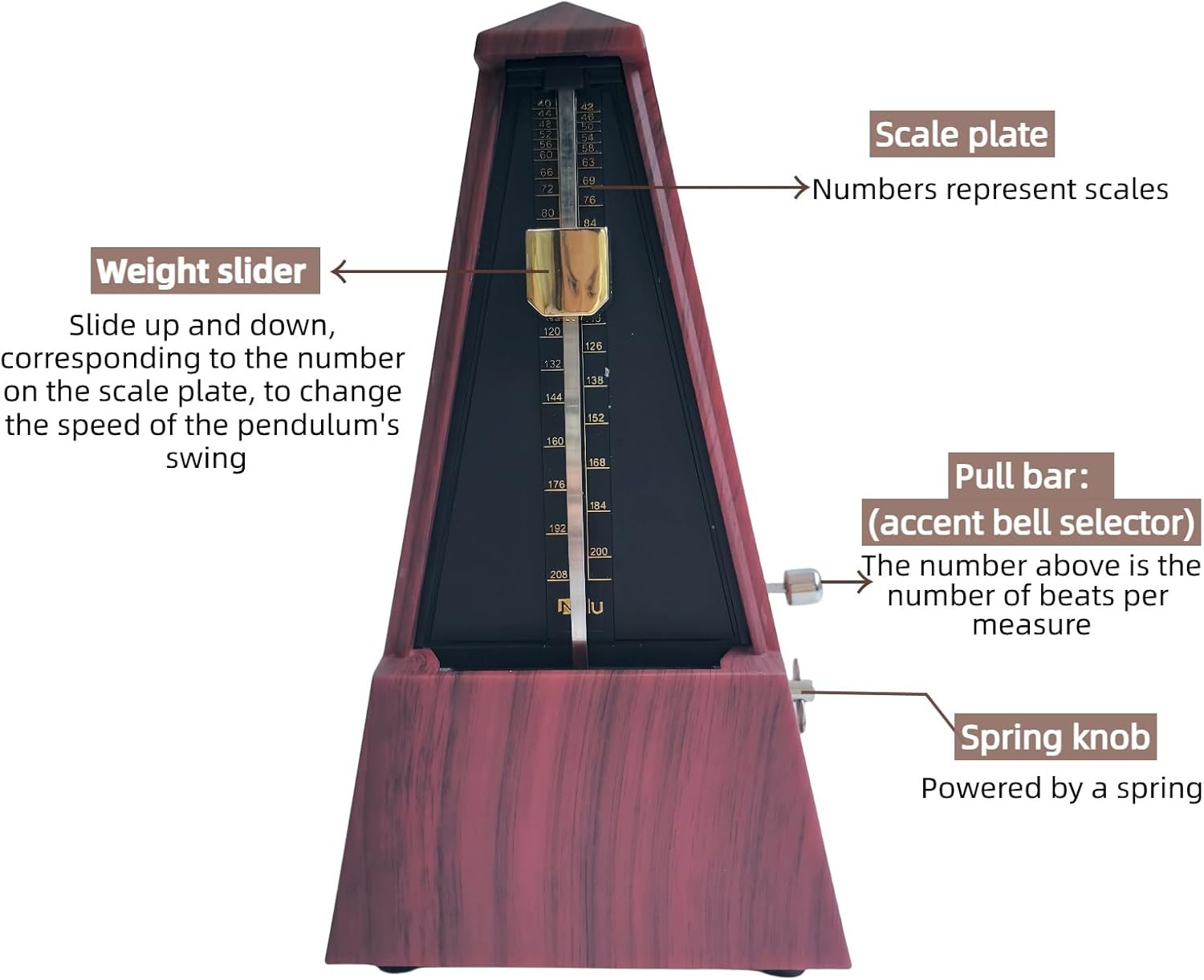 NALU Metronome – Classic Mechanical Wind-Up Design with Bell for Piano, Guitar,