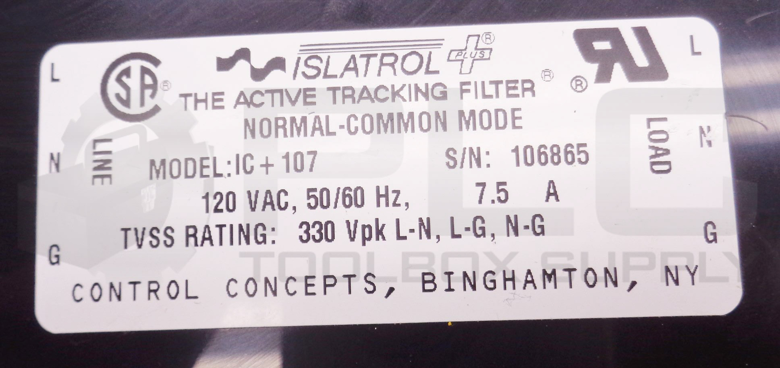 NEW ISLATROL IC+107 ACTIVE TRACKING FILTER 120VAC 50/60HZ 7.5A
