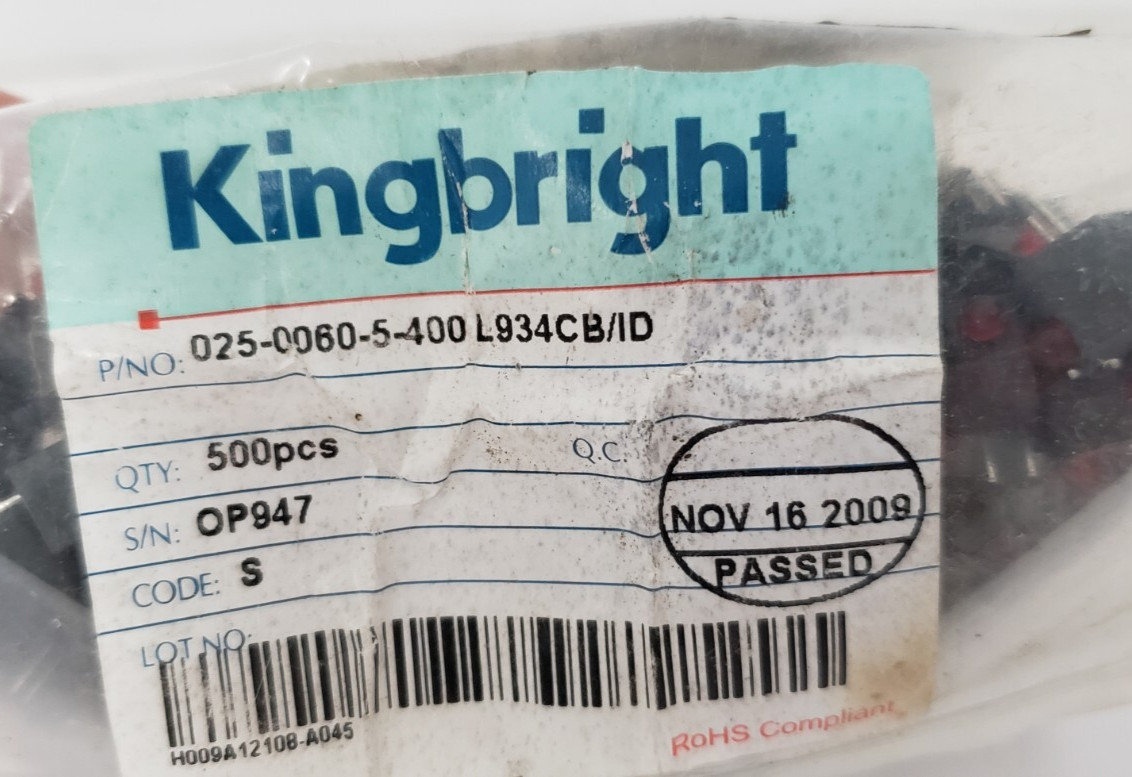 KINGBRIGHT L934CB/ID SINGLE LIGHT RED CIRCUIT BOARD INDICATORS (BAG OF 500) NNB