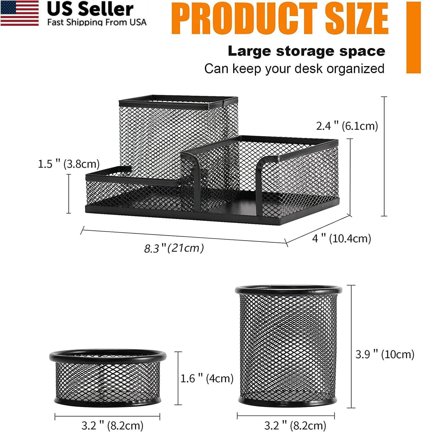 Pen Holder for Desk, Desk Organizers Set-3 Compartments Mesh Rectangle, Black