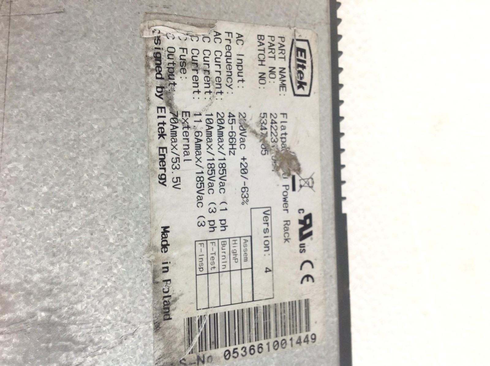 Eltek FlatPack 1U Power Rack 242231.001 Version 4, WORKING FREE SHIPPING