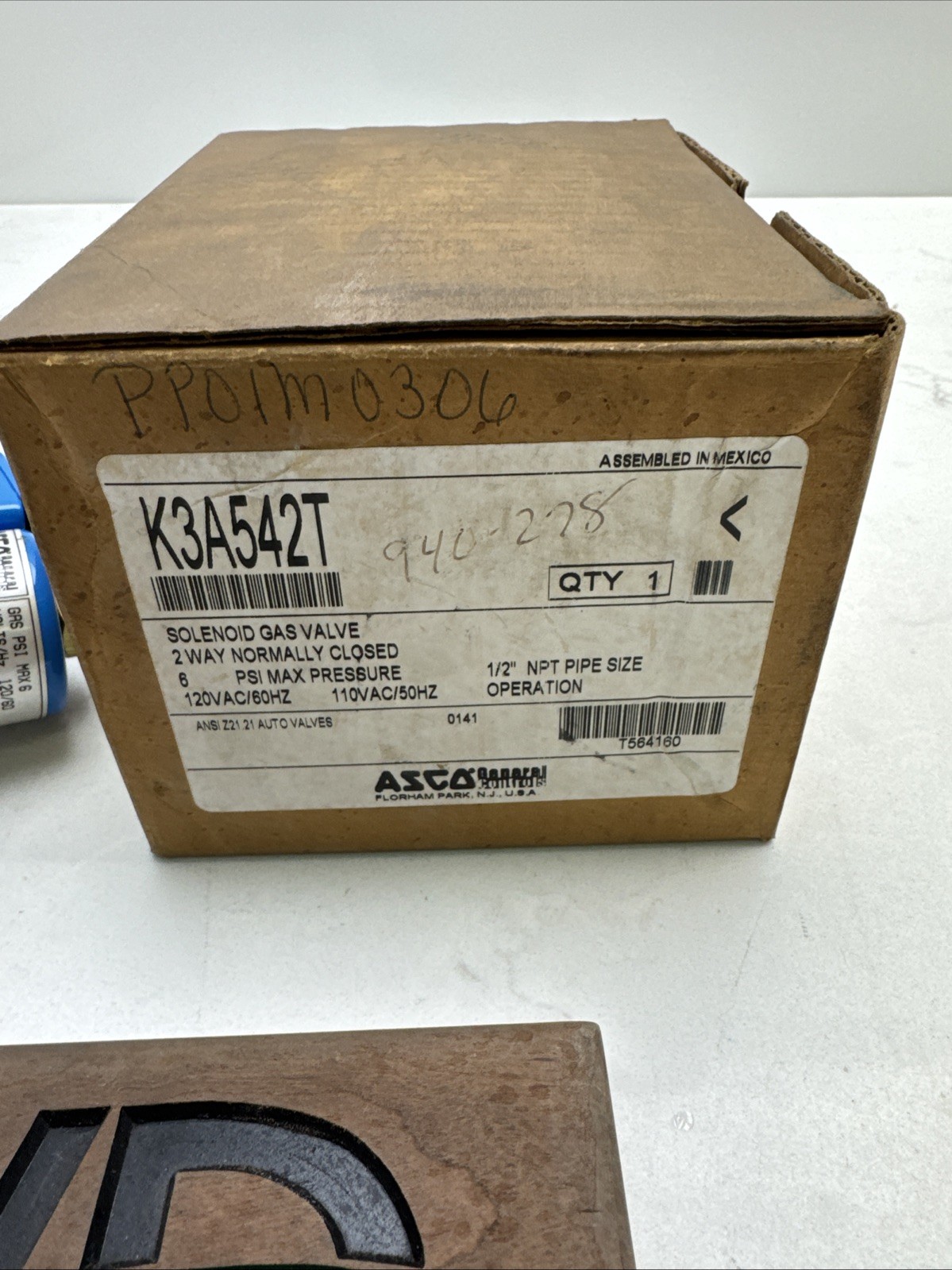 ASCO 120V 1/2″ NPT GAS SOLENOID VALVE K3A542T 6 Psi NC 120V