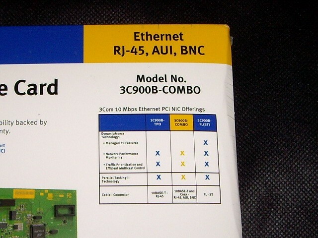 1x 3C900B-COMBO 3Com EtherLink 10 PCI Combo Network NIC