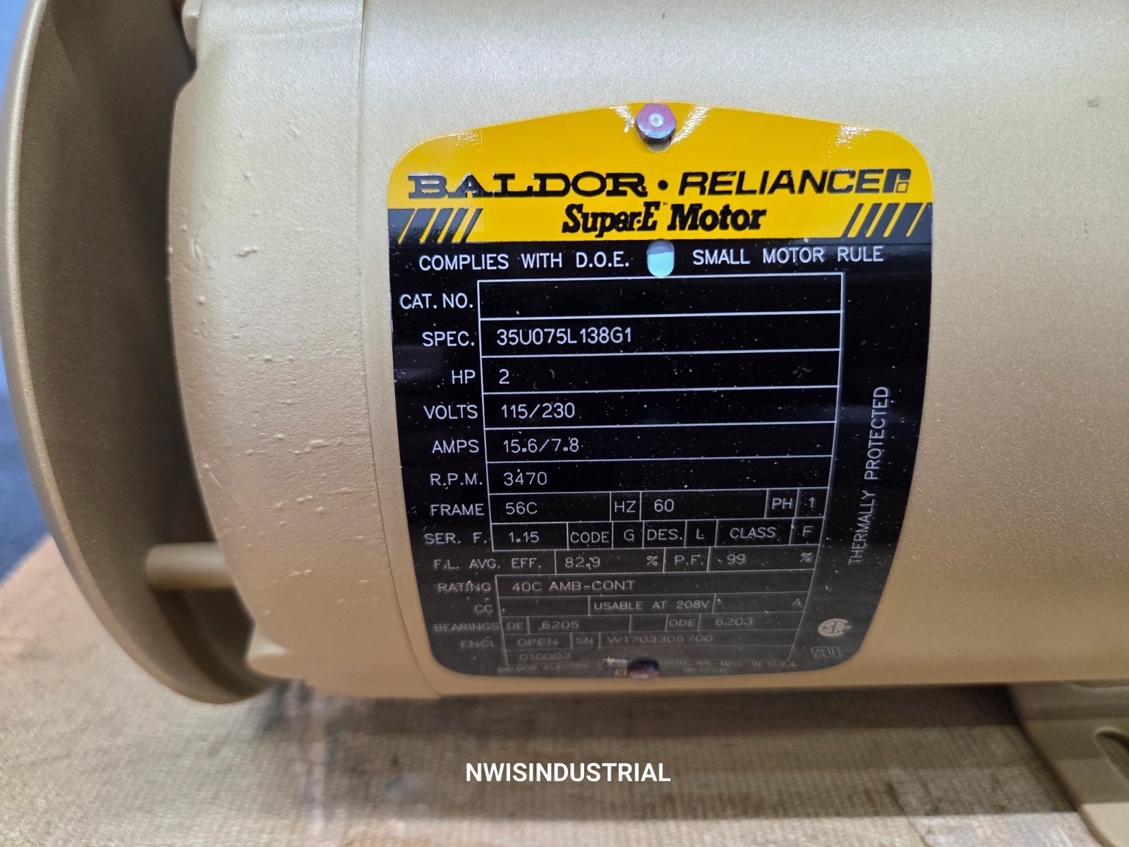 BALDOR Electric Motor, 2 HP, 115/230V, Single Phase, 3470 RPM, 56C, 1 PH