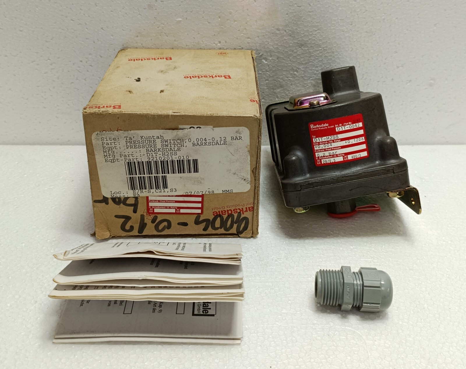 Barksdale D1T-0042 Typ D1T-H2SS Press. Switch | Adj. Range +0.004 to +0.12 bar