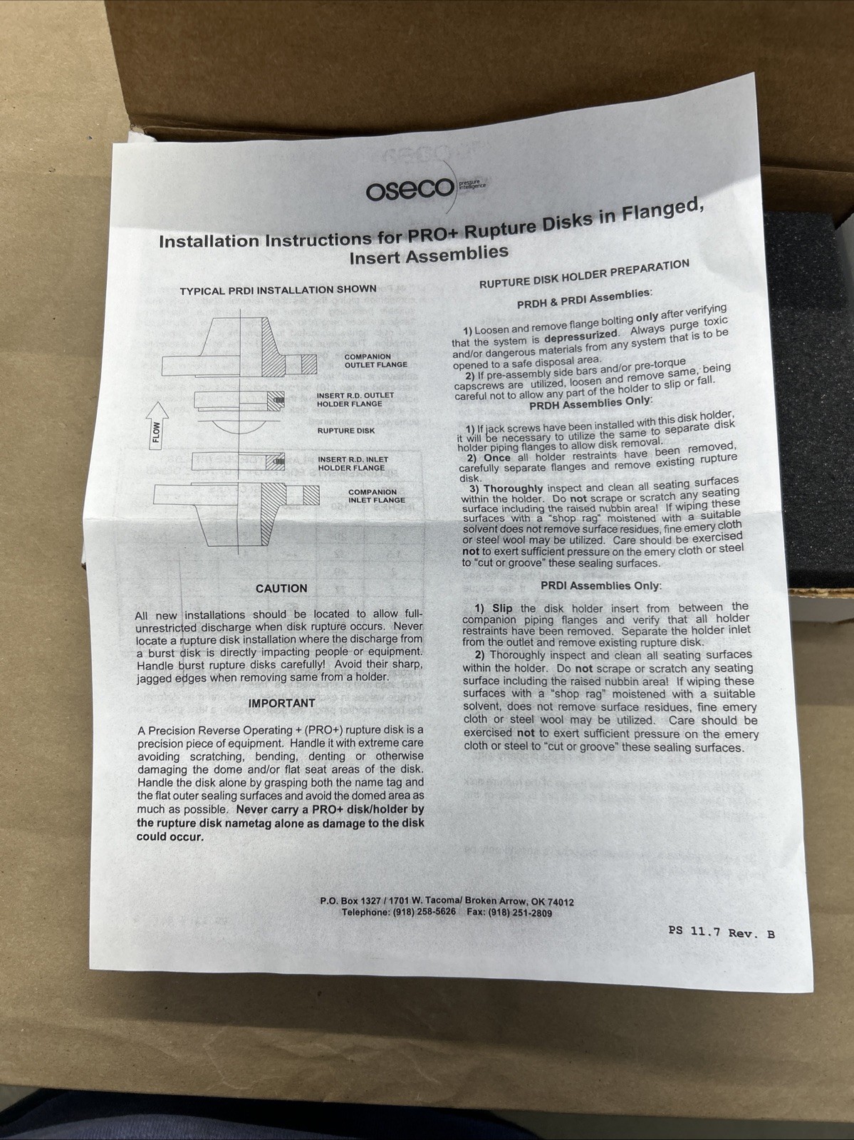 (2) Oseco PRO+KRGL 01-1394 316 SS/Precision Reverse Operating Rupture Discs NIB