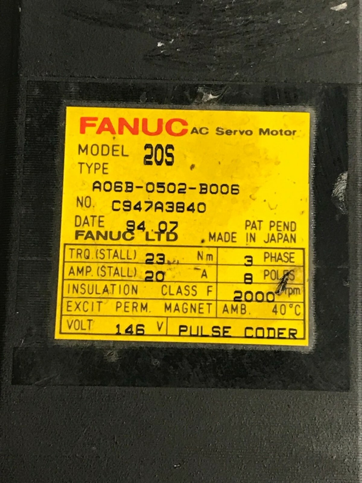 Fanuc #A06B-0502-B006 AC Servo Motor
