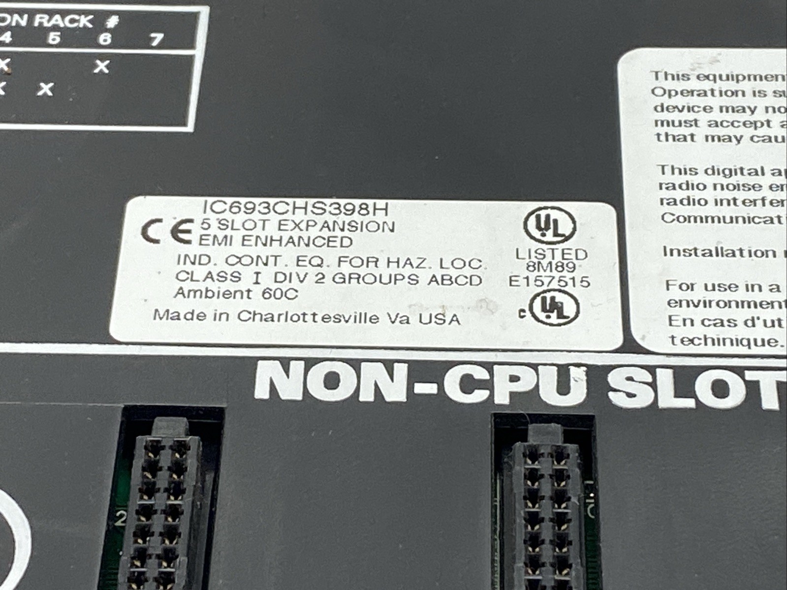 GE Fanuc IC693CHS398H 5-Slot Expansion Base EMI Enhanced