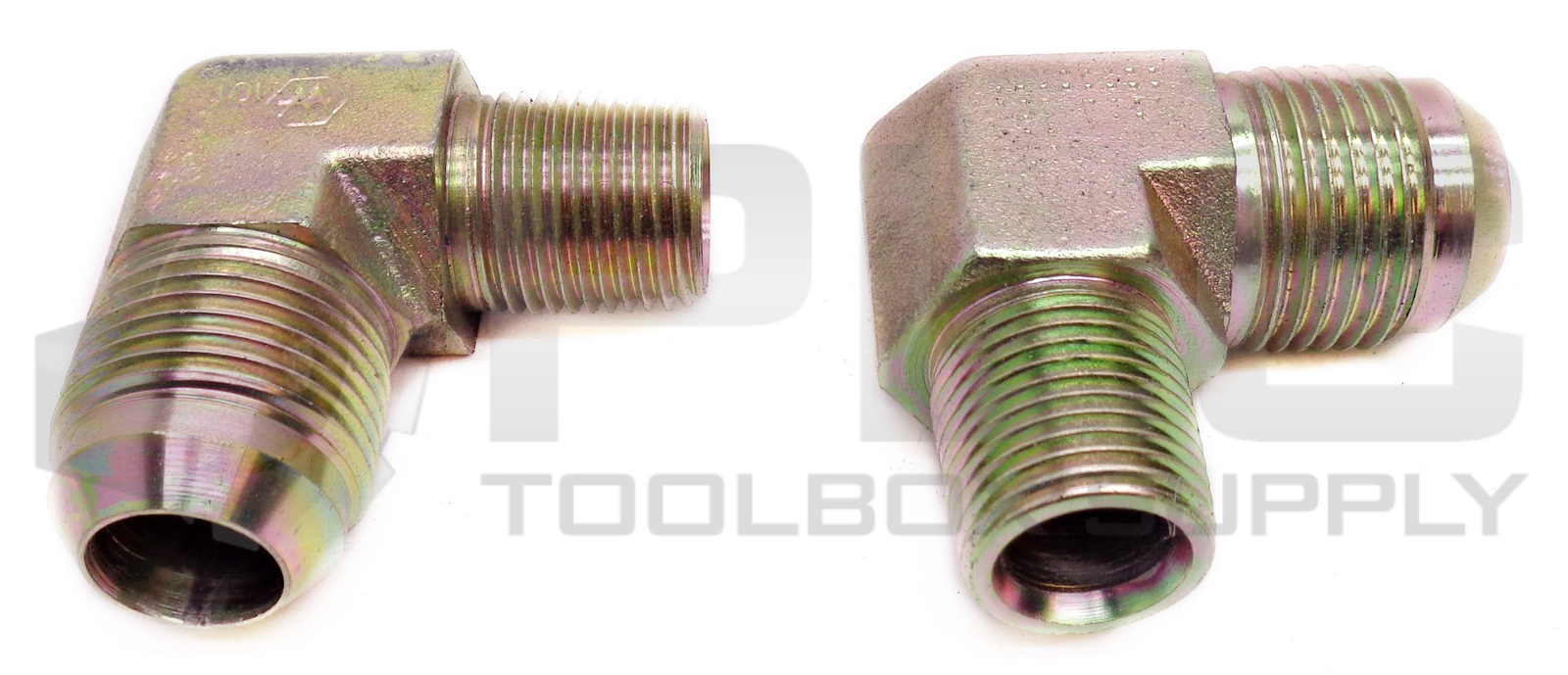 LOT OF 2 NEW 9/16″ ID 1″ OD TAPER, 9/16″ ID 13/16″ OD JIC MALE BRASS 90° FITTING