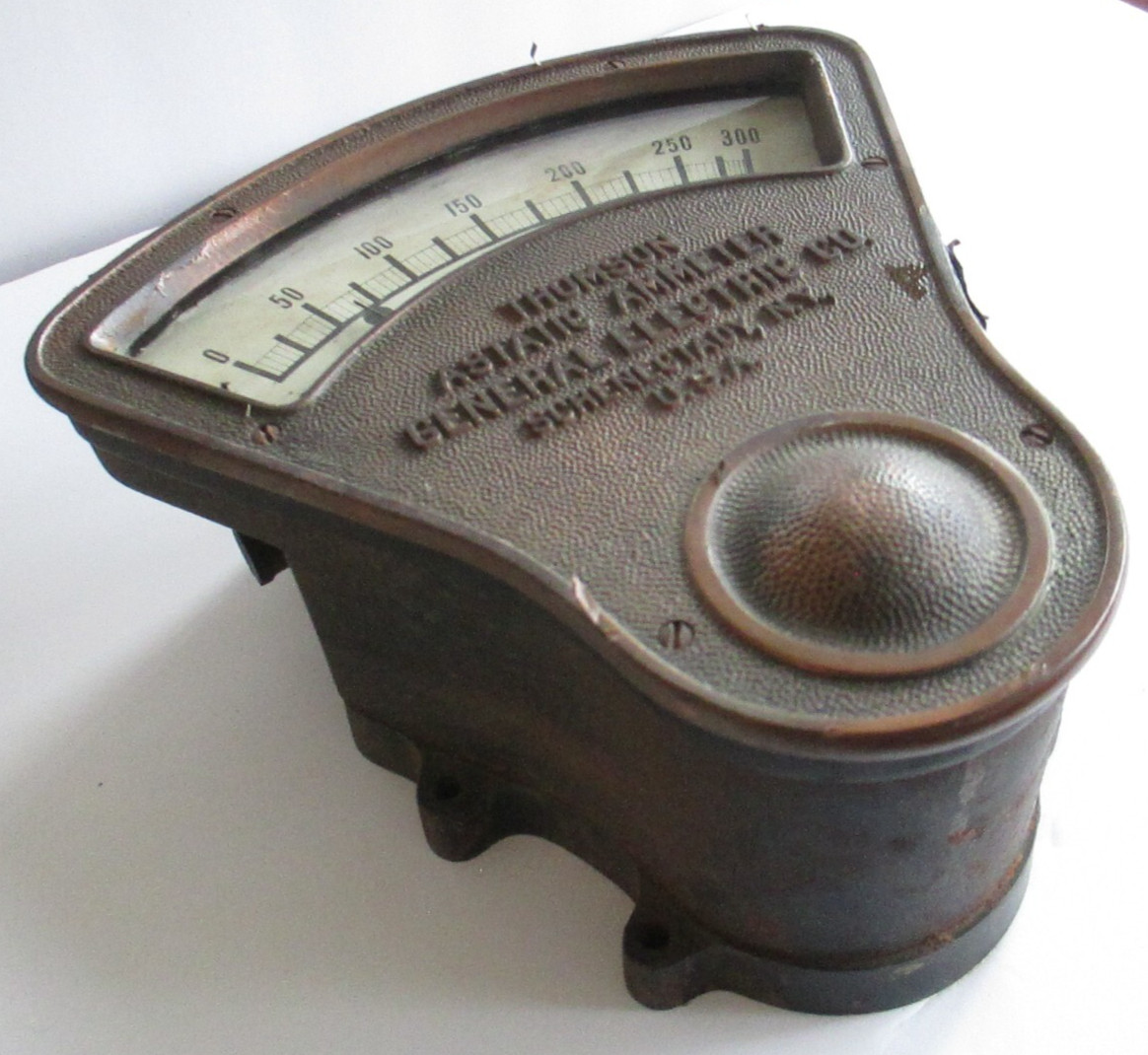 Antique Brass Plated GENERAL ELECTRIC Amp Thompson Astatic Meter , 9.5″ C59