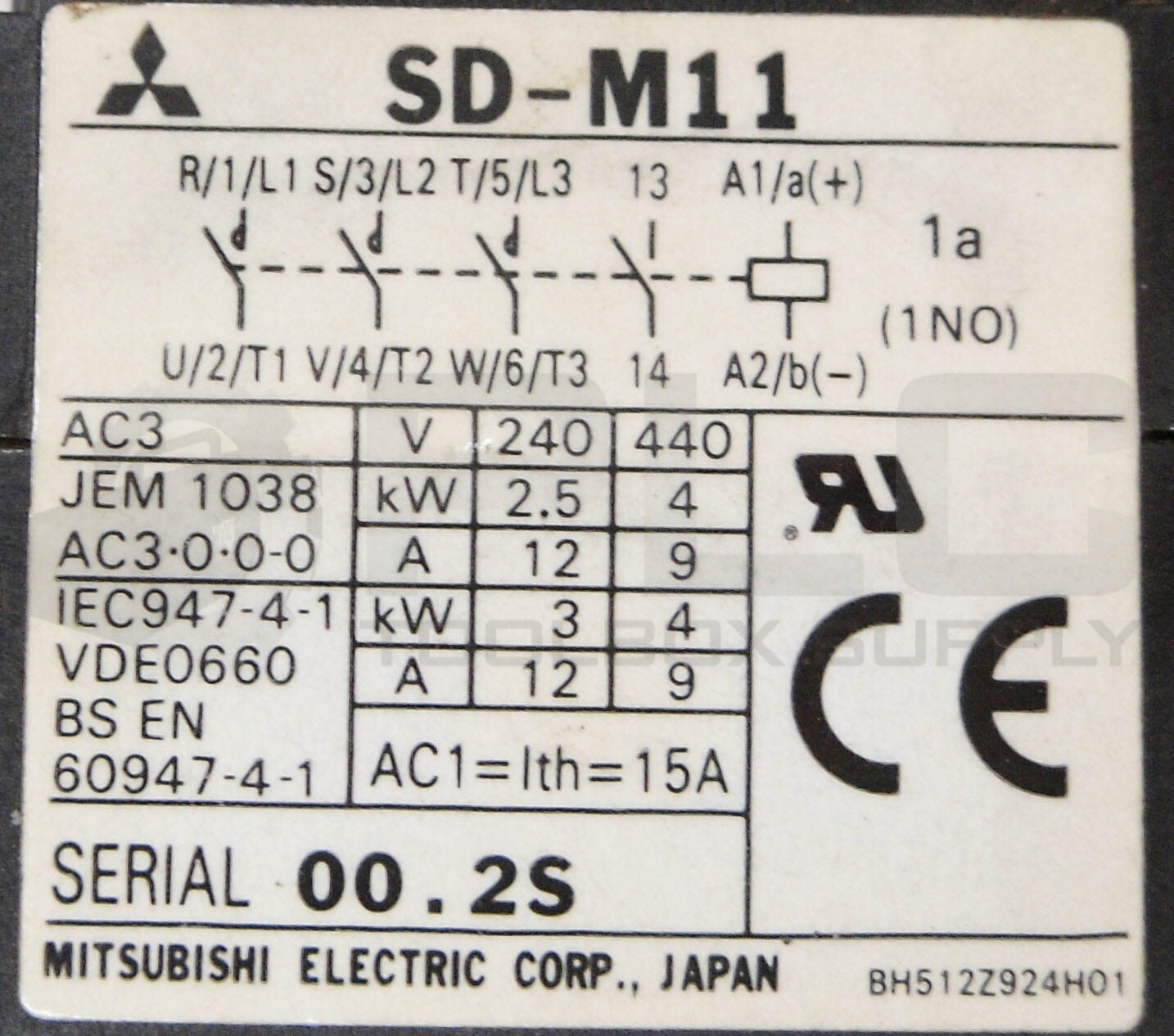 MITSUBISHI SD-M11 CONTACTOR 440V 15A W/ TH-N12 THERMAL OVERLOAD RELAY 600VAC