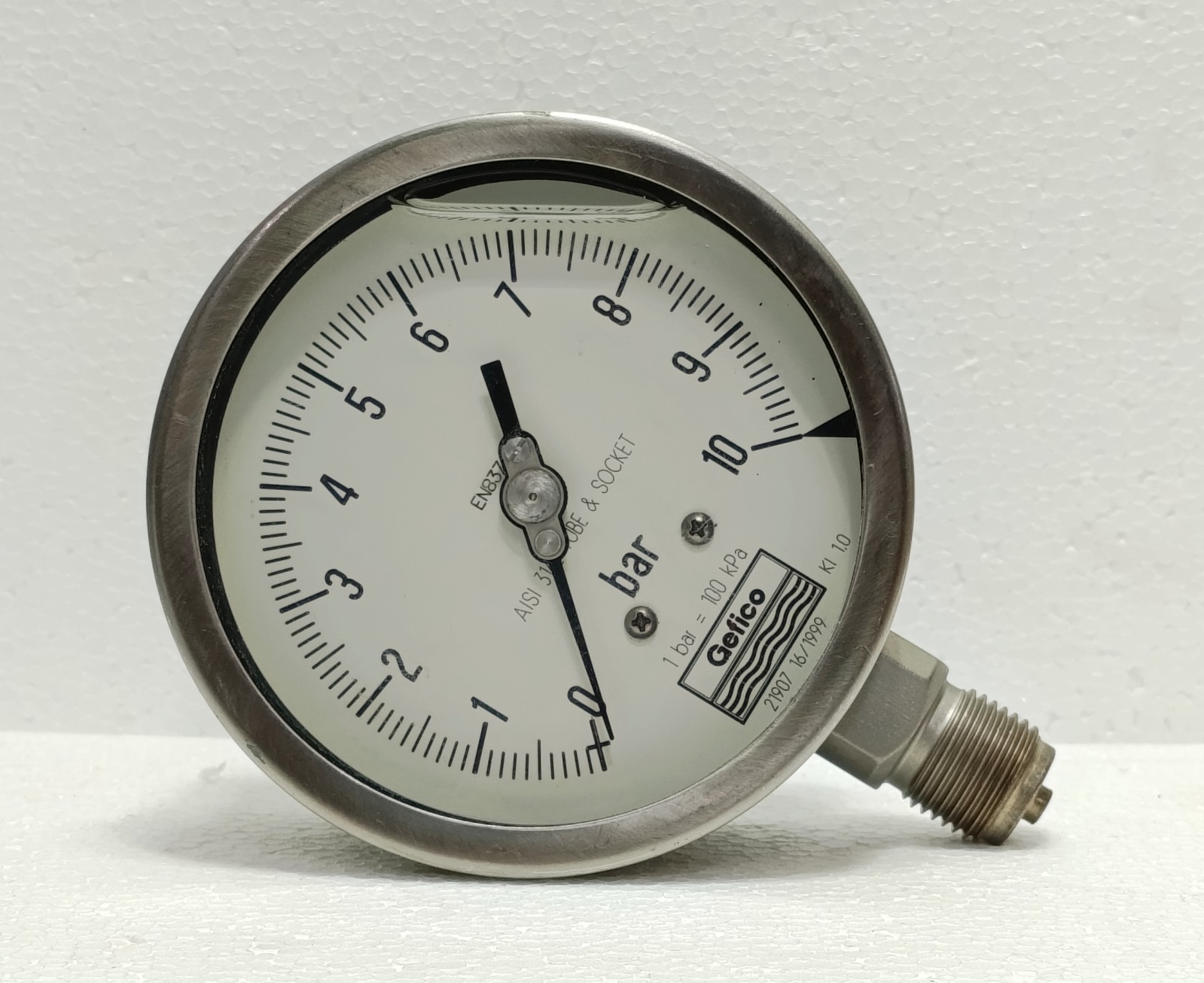 GEFICO PRESSURE GAUGE 21907 0 TO 10 BAR AISI 316 63MM BACK MOUNT 1/4 BSP NEW