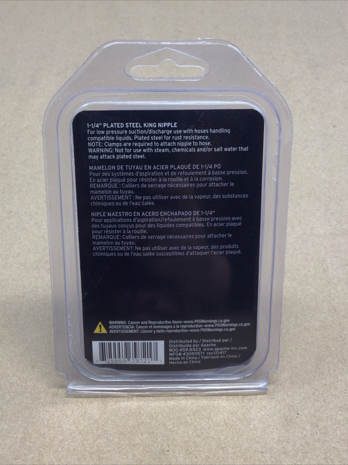 Apache Plated Steel King Nipple 1-1/4in For Low Pressure Suction Use