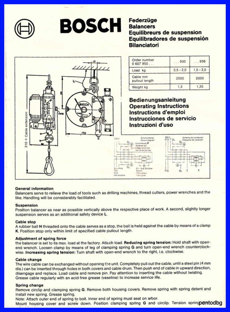 Tool balancer BOSCH 0607950930 0.5- 2 Kg cable 2000 mm with switch TK336-02z