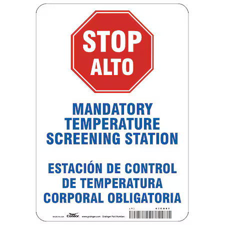 Condor Hwb770a1007 Temperature Screening Sign, 7″ W X 10″ H, English, Spanish,