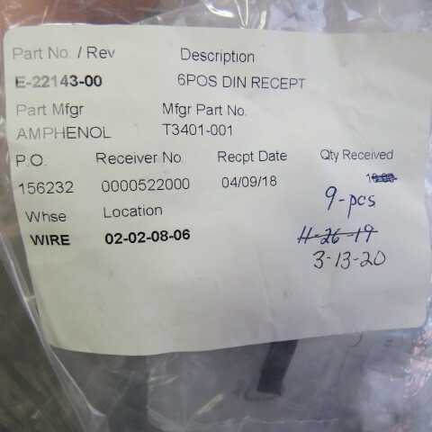 AMPHENOL T3401-001 Qty of 3 per Lot Circular DIN Connectors 6P DIN CABLE RECPT.