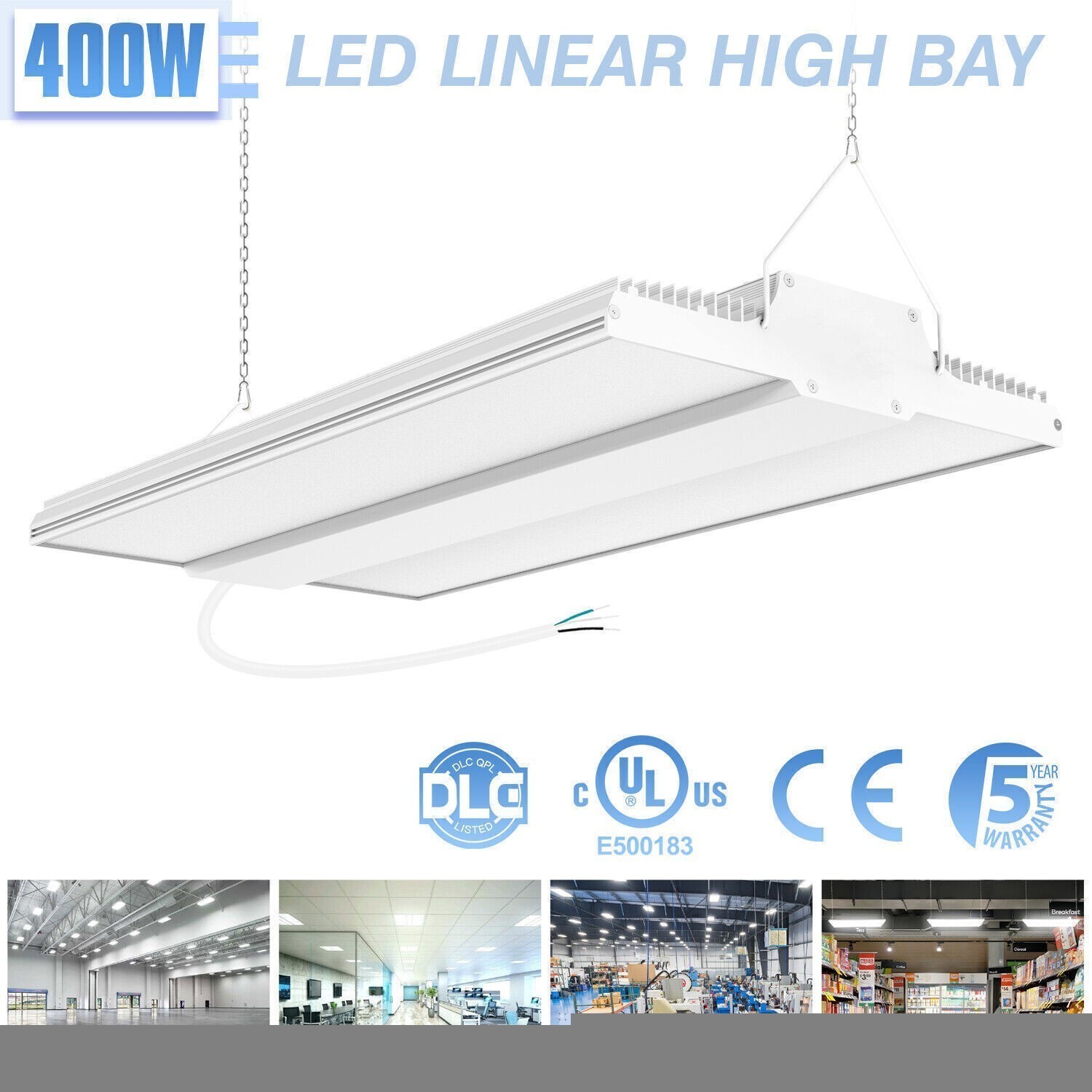 400W LED Linear High Bay Light 60,000LM Commercial Warehouse Garage Lamps 5000K