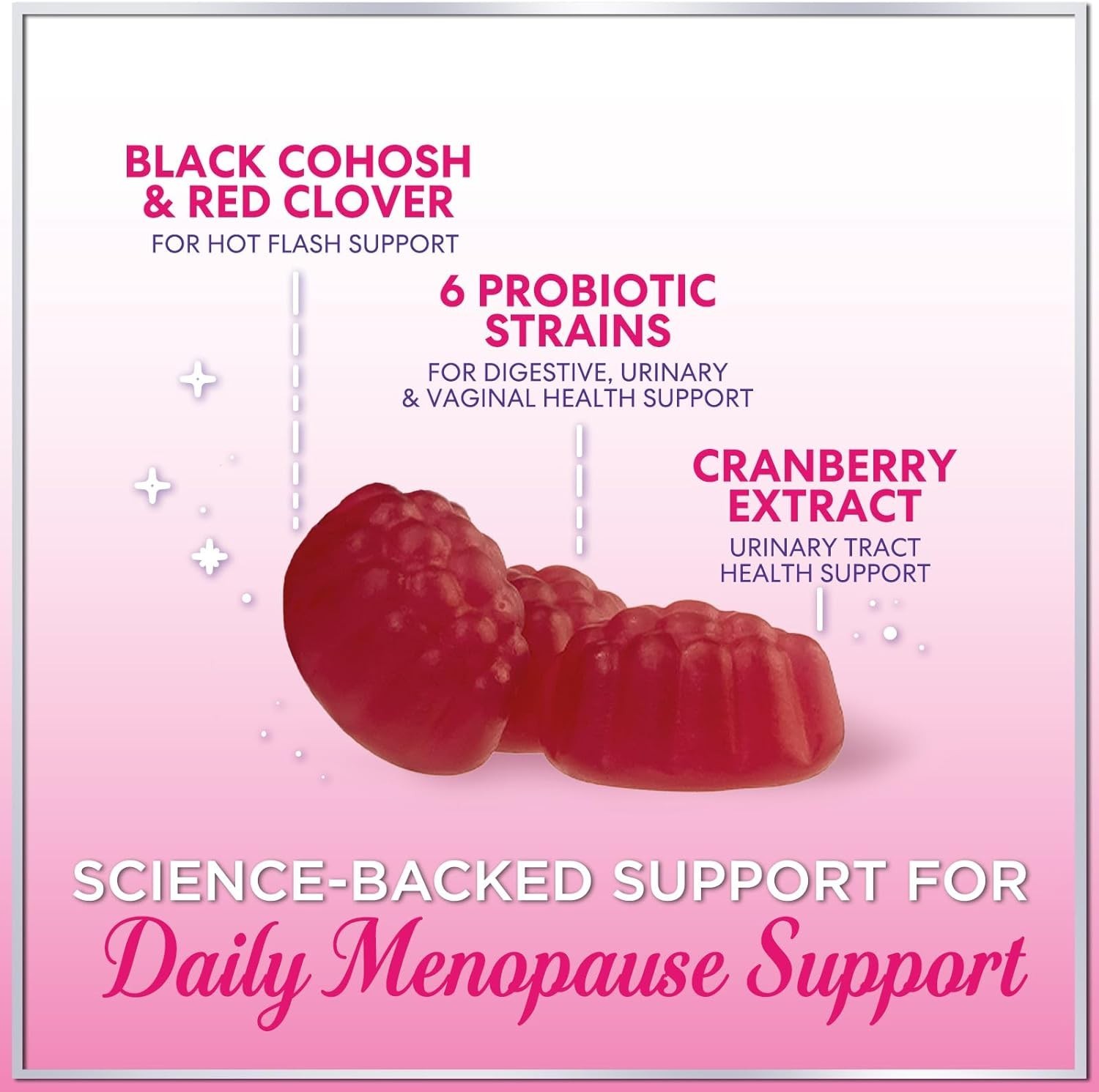 Menopause Supplements for Women Gummies – with Black Cohosh, Cranberry 3 Billion