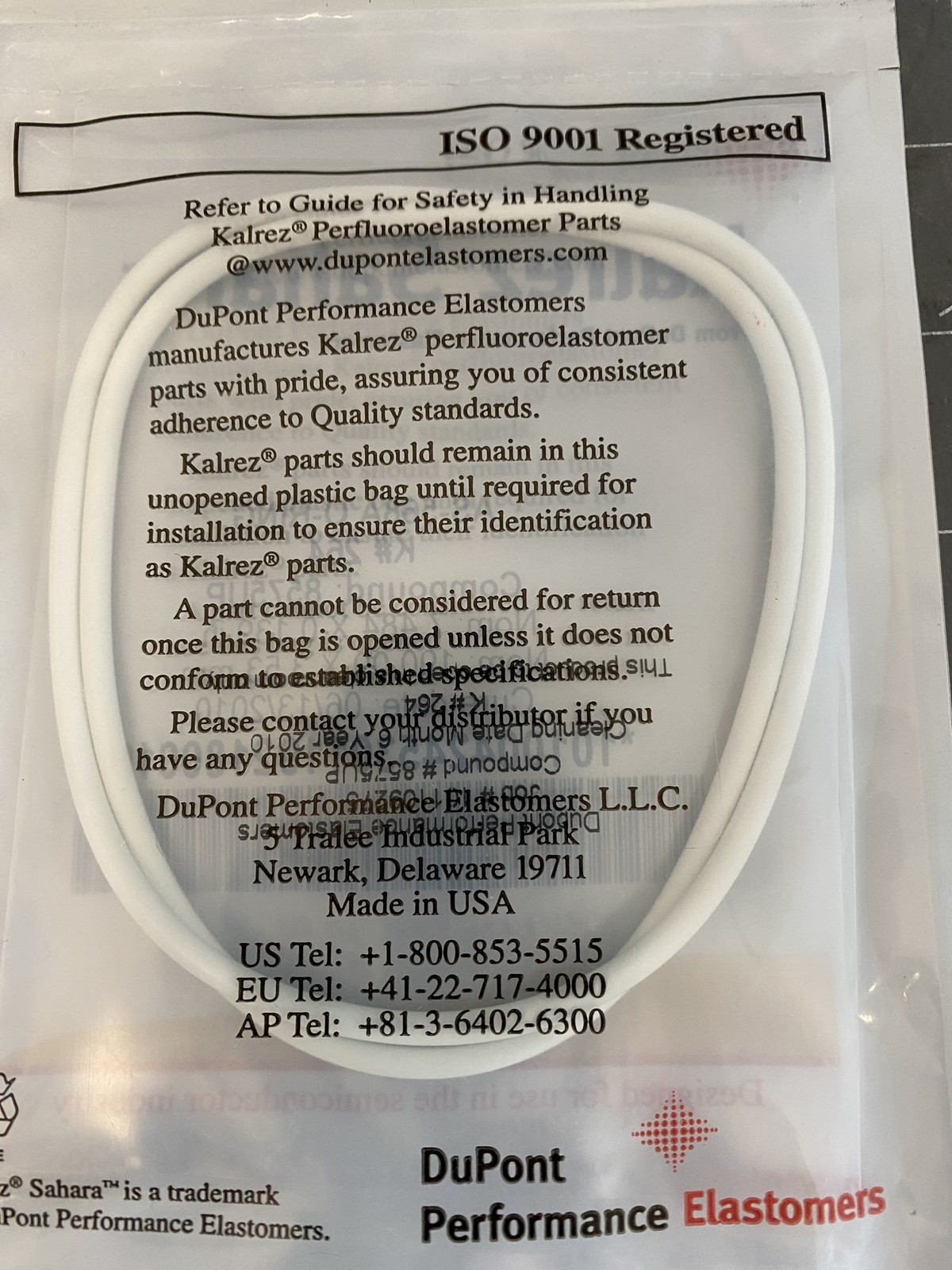 Kalrez AS-568A O-Ring K# 264 7.484 x 0.139 in 190.09 x 3.53 mm PN: 8575UP