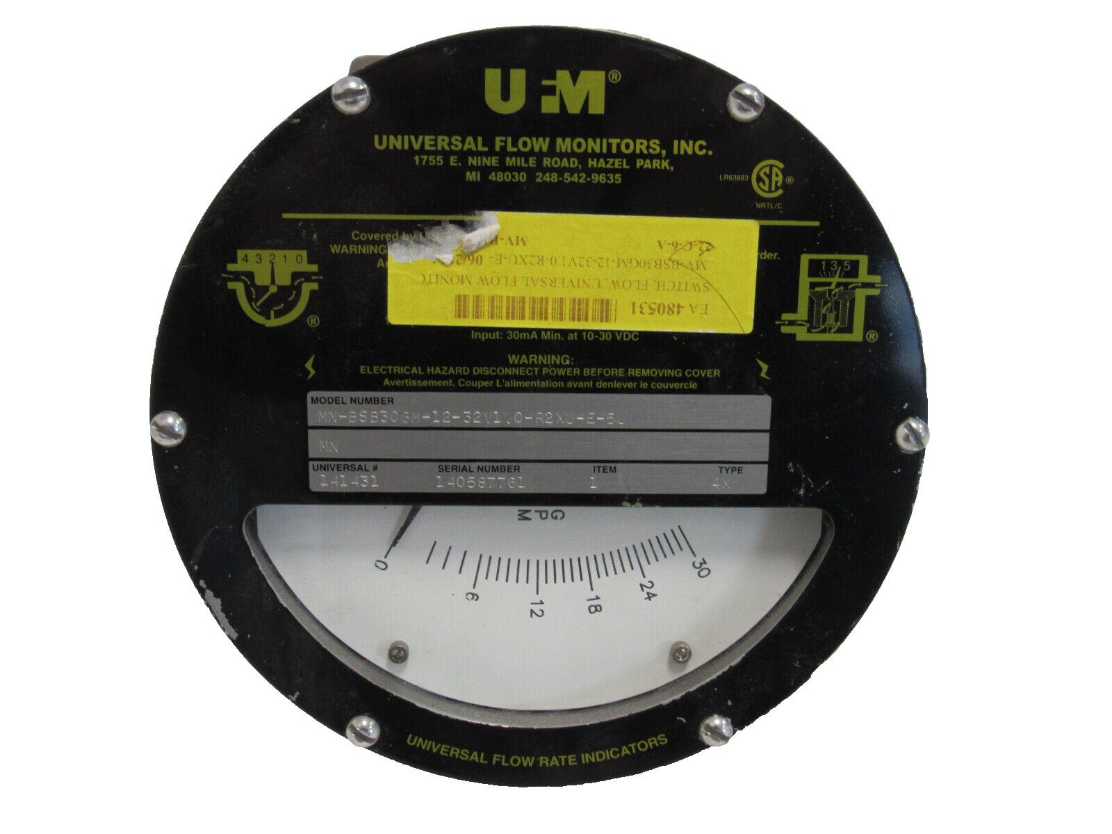 NEW UFM MN-BSB30GM-12-32V1.0-R2XU-E-5U FLOW MONITOR 1-3/4″ 30GPM