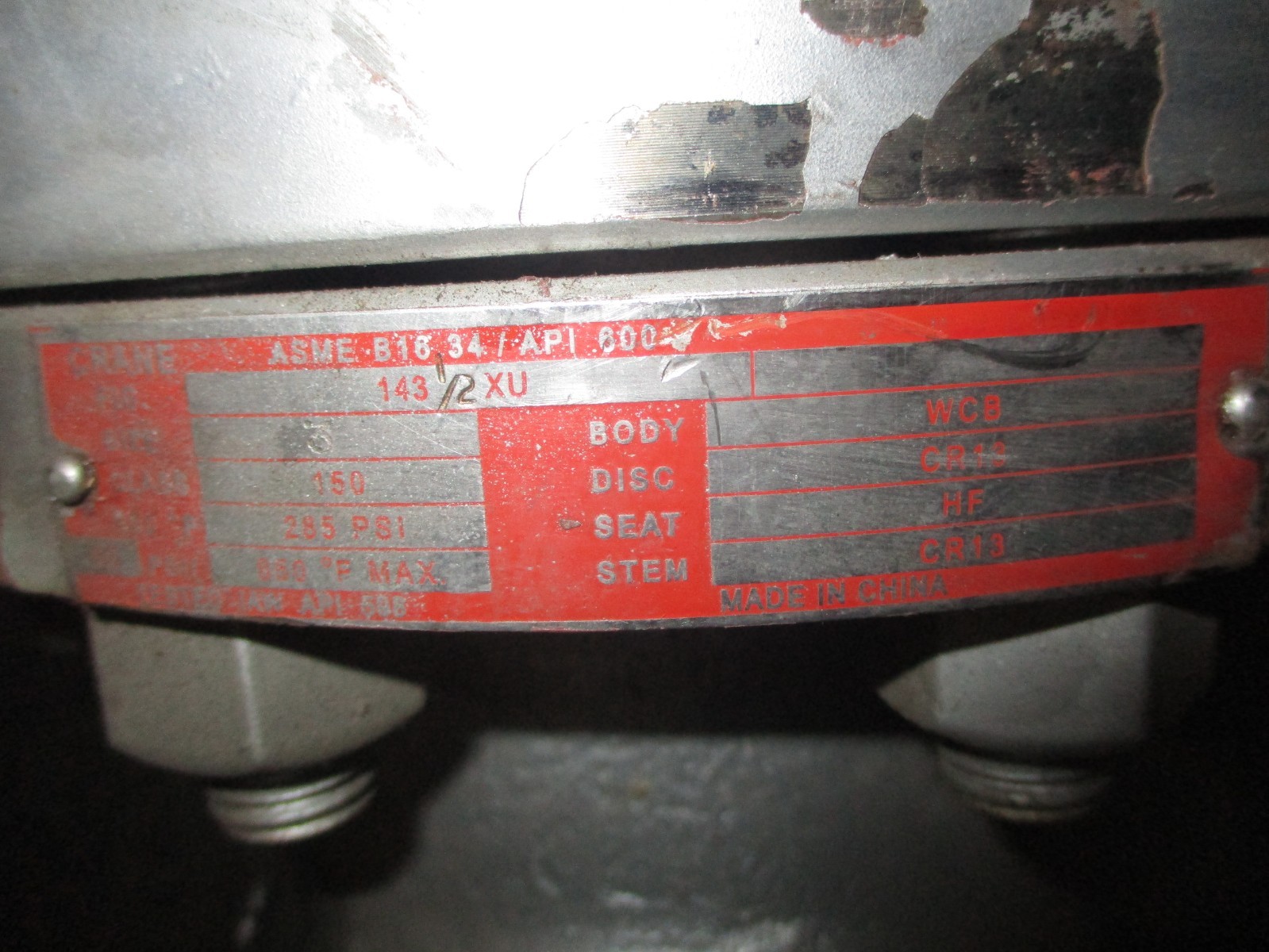 Crane FIG 143 1/2 XU Size 3 Class 150 Valve ASME B16.34/API600 WCB CR13 53454AES