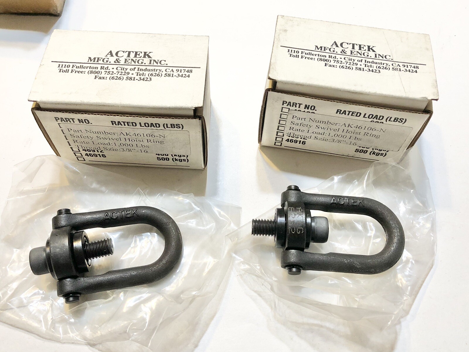 (lot Of 2) ACTEK 1000 LBS 3/8″-16 SAFETY SWIVEL HOIST RING AK46106-N