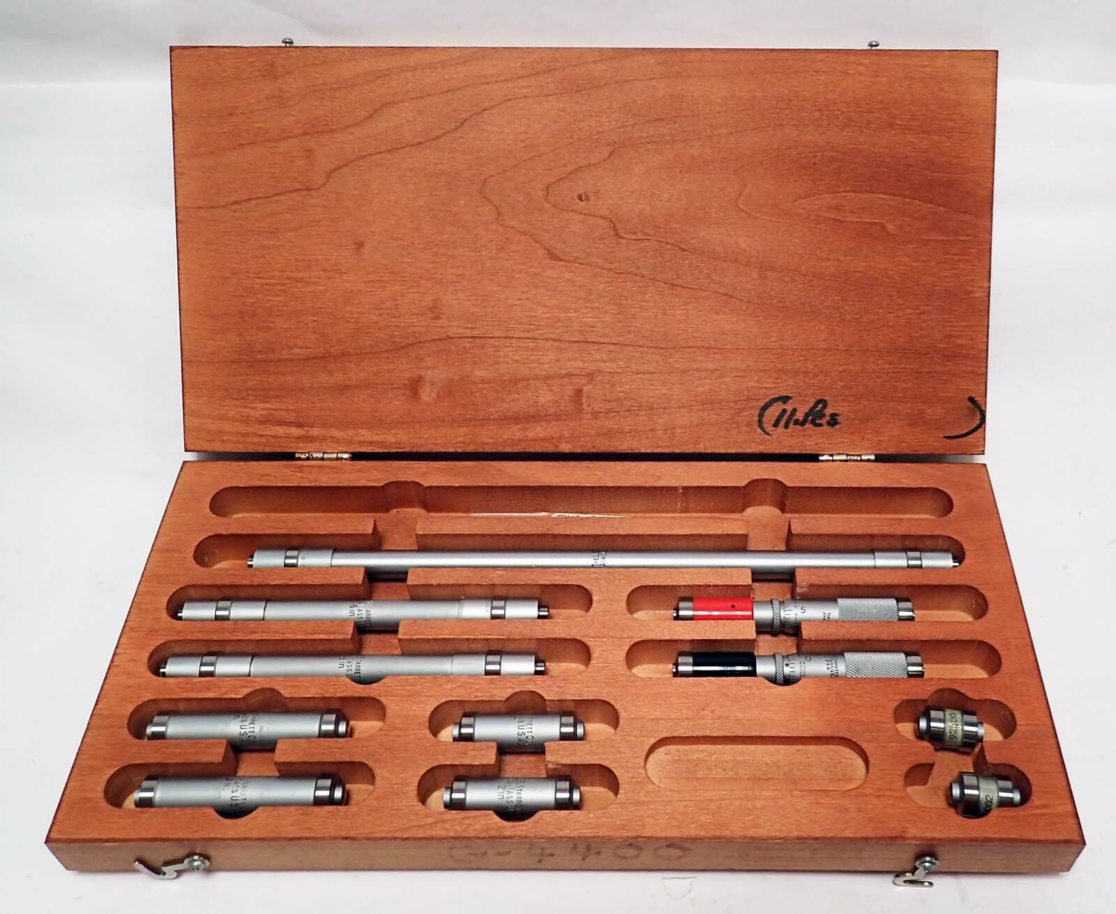 STARRETT 244 11 PIECE PRECISION END MEASURING ROD SET w/MICROMETER & WOODEN CASE