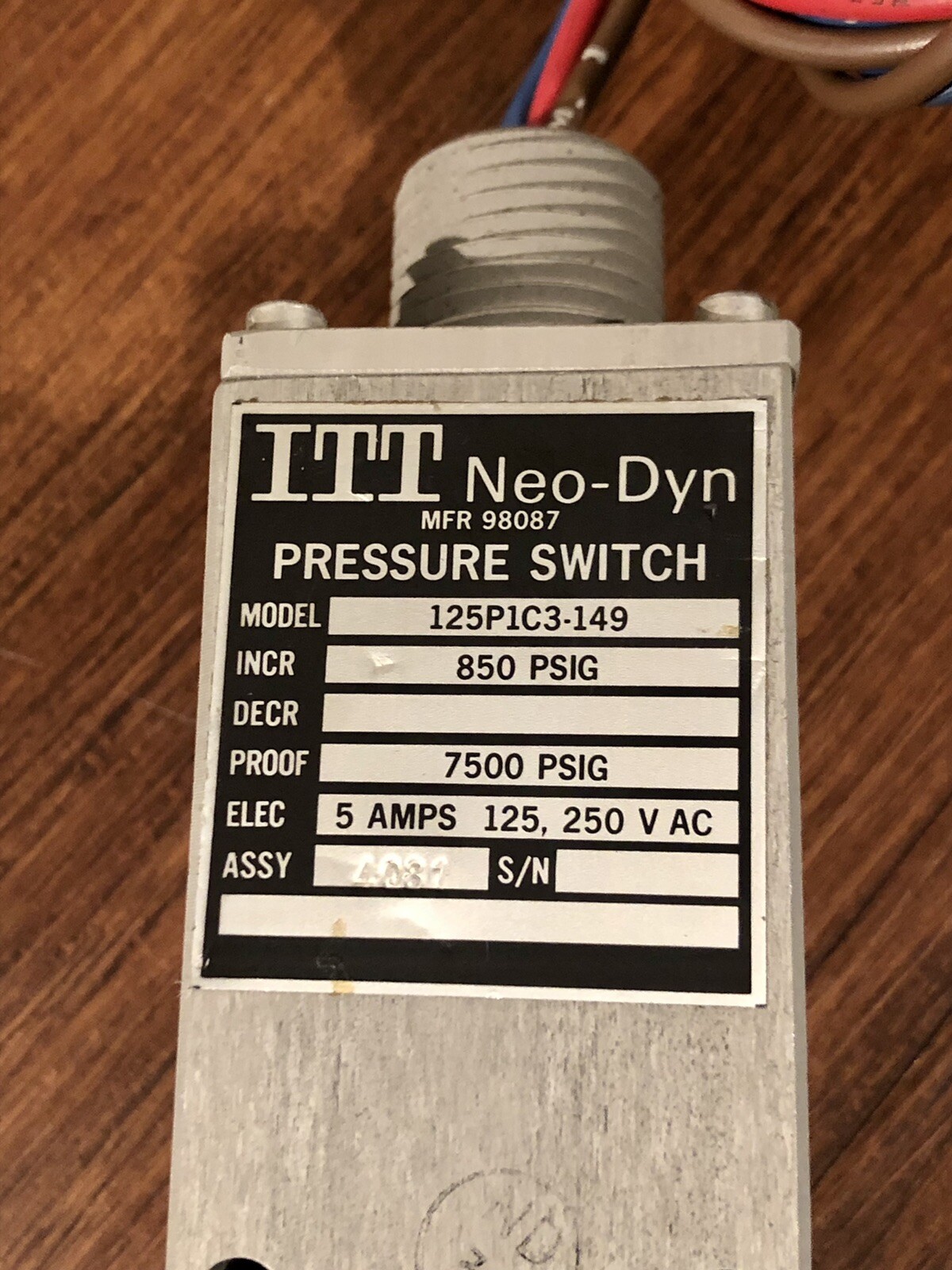 ITT Neo Dyn 125PIC3-149 Pressure Switch 125P1C3-149