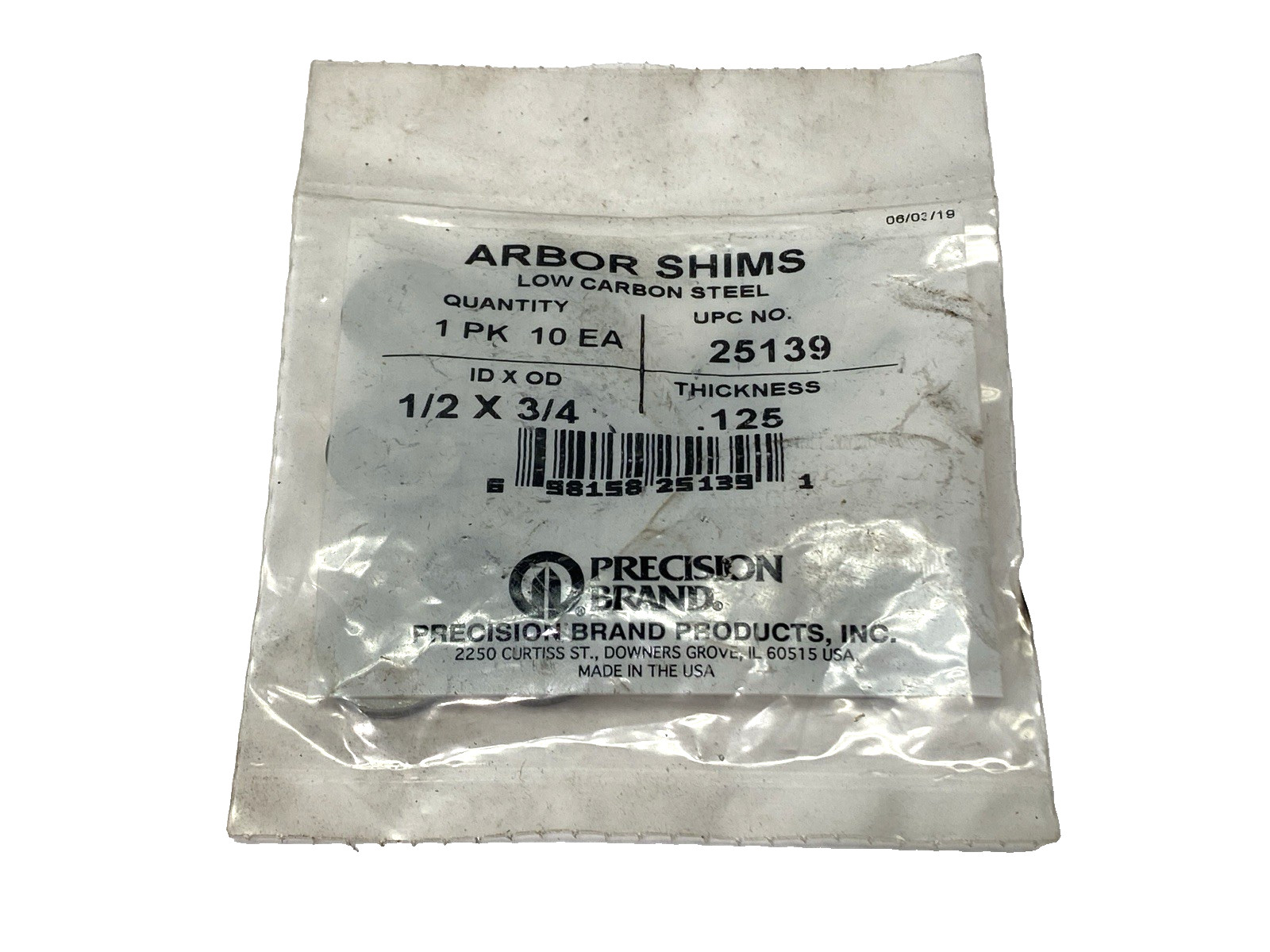 Precision Brand 25139 Arbor Shims 1/2″ x 3/4″ .125 Thickness PACKAGE OF 10