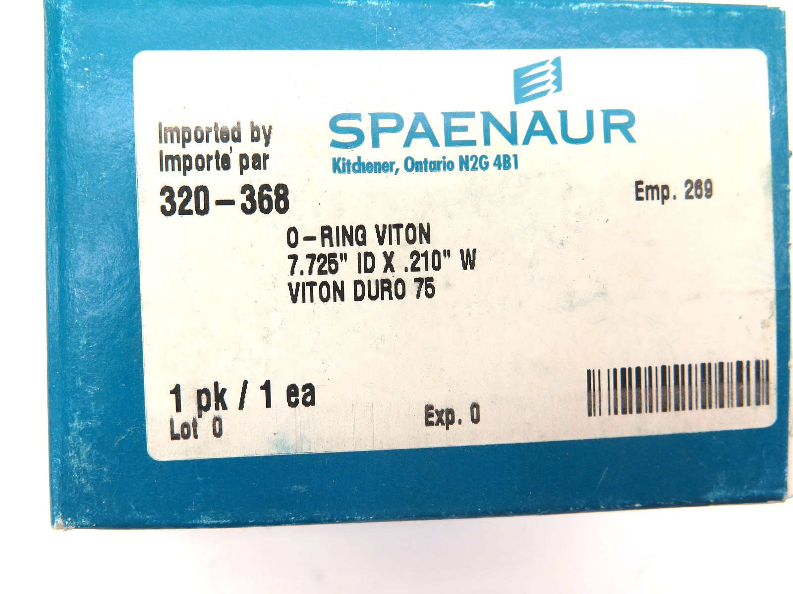 Spaenaur 320-368 O-Ring Viton Duro 75 7.725″ ID X .210″ W