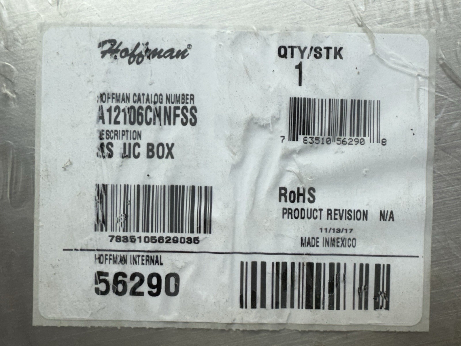 HOFFMAN A12106CHNFSS – 12”X 10”X 6” STAINLESS JUNCTION BOX – Brand New!