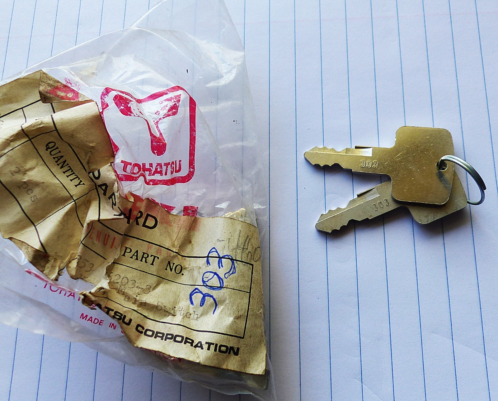 Tohatsu 353-76021-3 Ignition Key Set of 2 NOS “303” Keys