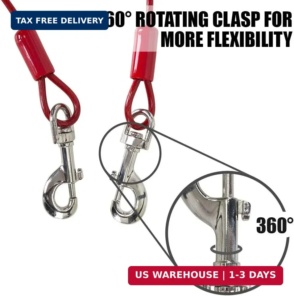 BV Dog Tie Out Cable 30 Feet – Heavy Duty Dog Lead Up to 125 Pounds – Reflective