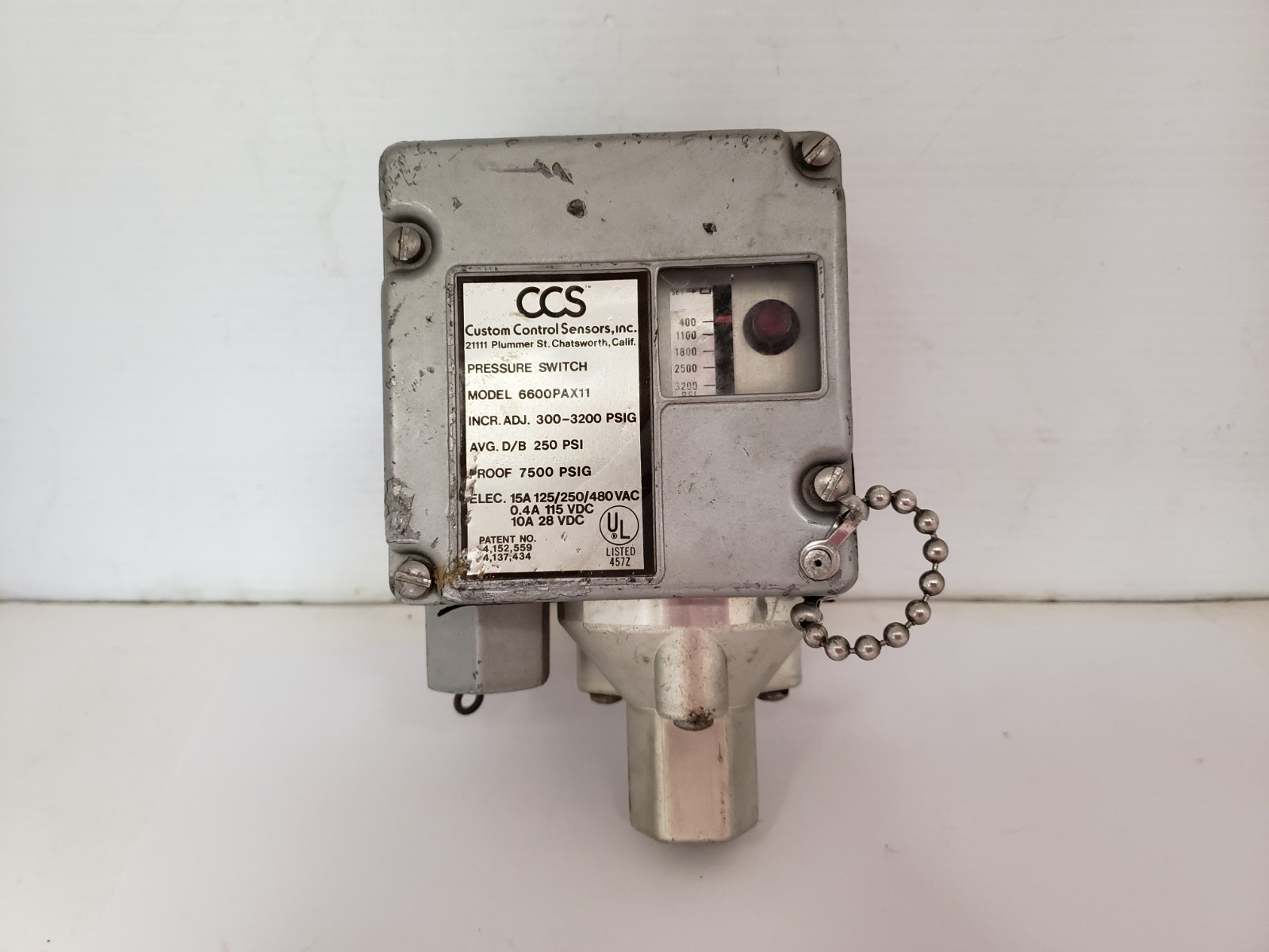 CCS 6600PAX11 PRESSURE SWITCH 300-3200PSI 15A 125/250/480V AC