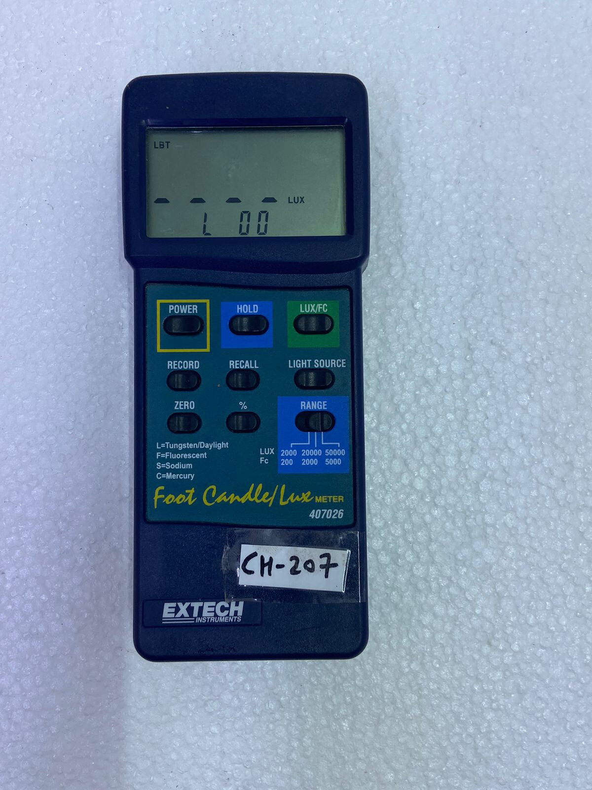 Extech 407026 Foot Candle Lux Heavy Duty Light Meter , CH#207