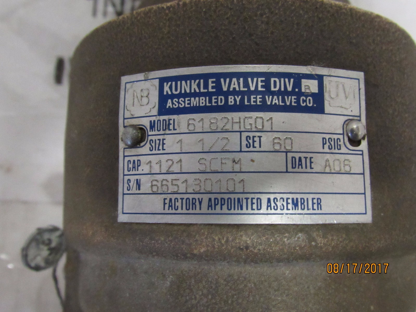 KUNKLE SAFETY RELIEF VALVE 6182HG01 1-1/2” NEW SURPLUS