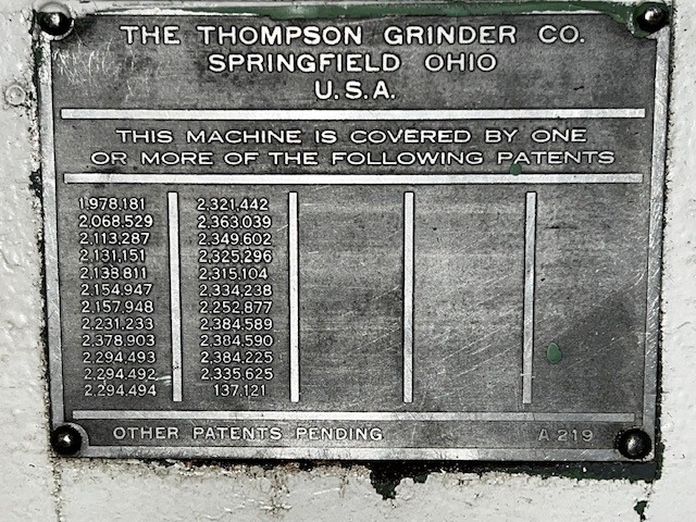 THOMPSON SURFACE GRINDER MANUAL MODEL B 8″ X 24″ SIZE 10″ STANDARD WHEEL