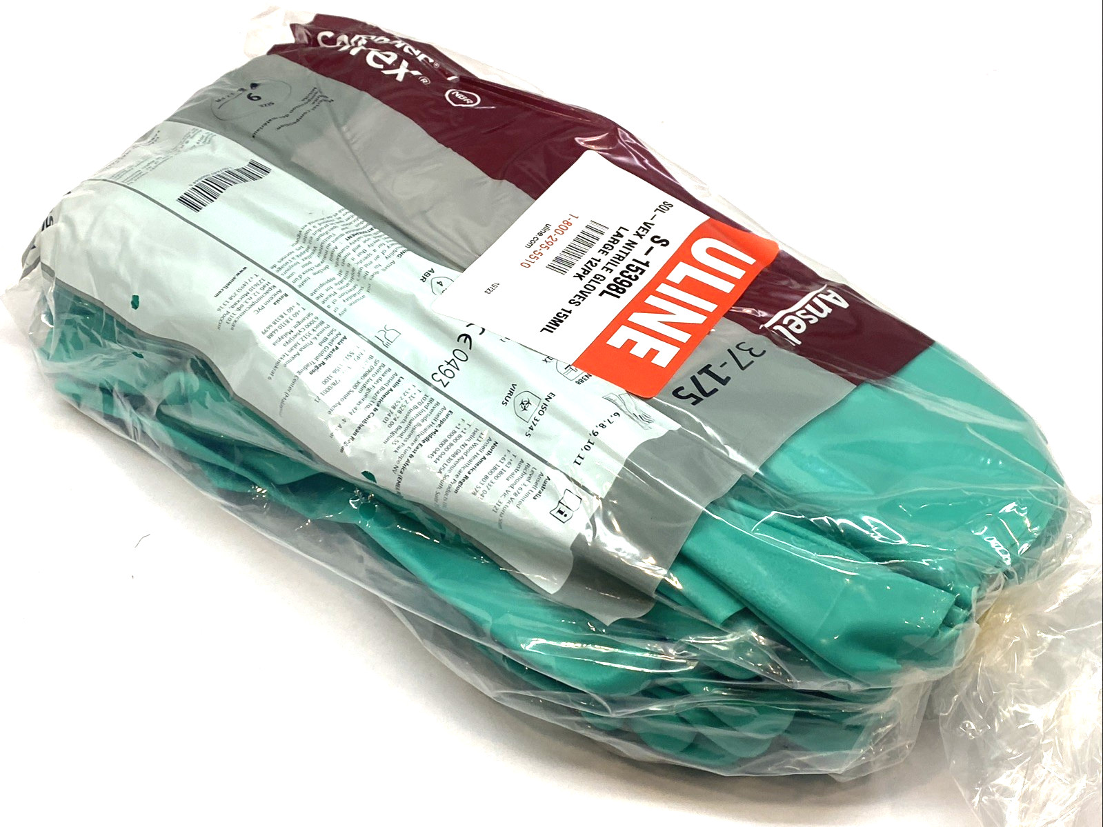 Ansell AlphaTec 37-175 Nitrile Chemical Gloves 13″ Large S-15398L PKG OF 12