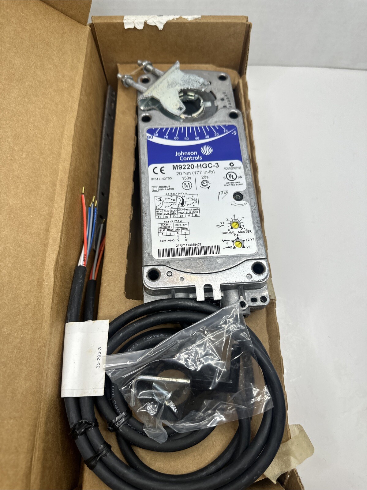 JOHNSON CONTROLS M9220-HGC-3 Rotary Actuator 24VAC 20Nm 177 in/lb Spring Return