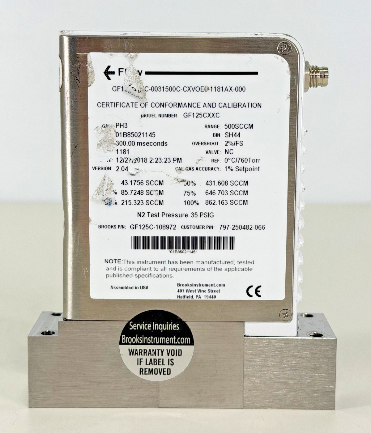 BROOKS INSTRUMENT GF125CXXC MASS FLOW CONTROLLER
