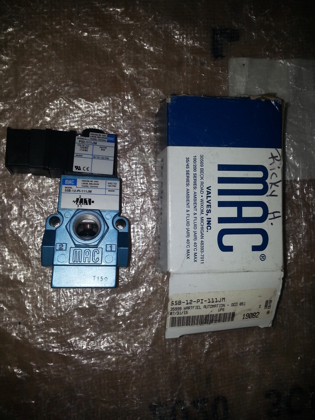 MAC VALVES 55B-12-PI-111JM 35999 HARTFIEL AUTOMATION-GEO 051 19082