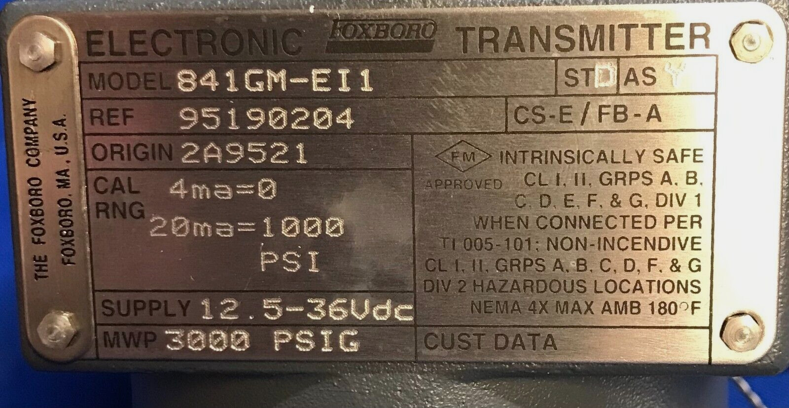 FOXBORO ELECTRONIC TRANSMITTER 841GM-EI1