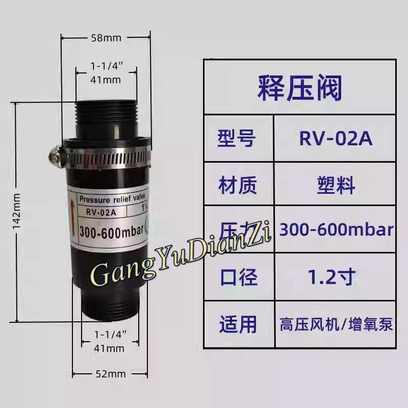 1PCS NEW Plastic air pressure relief valve RV-02A 300-600mbar