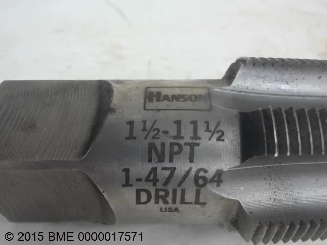 Hanson 1 1/2-11 1/2 Npt 1-47/64 Tap 6 Rows Of Cutters