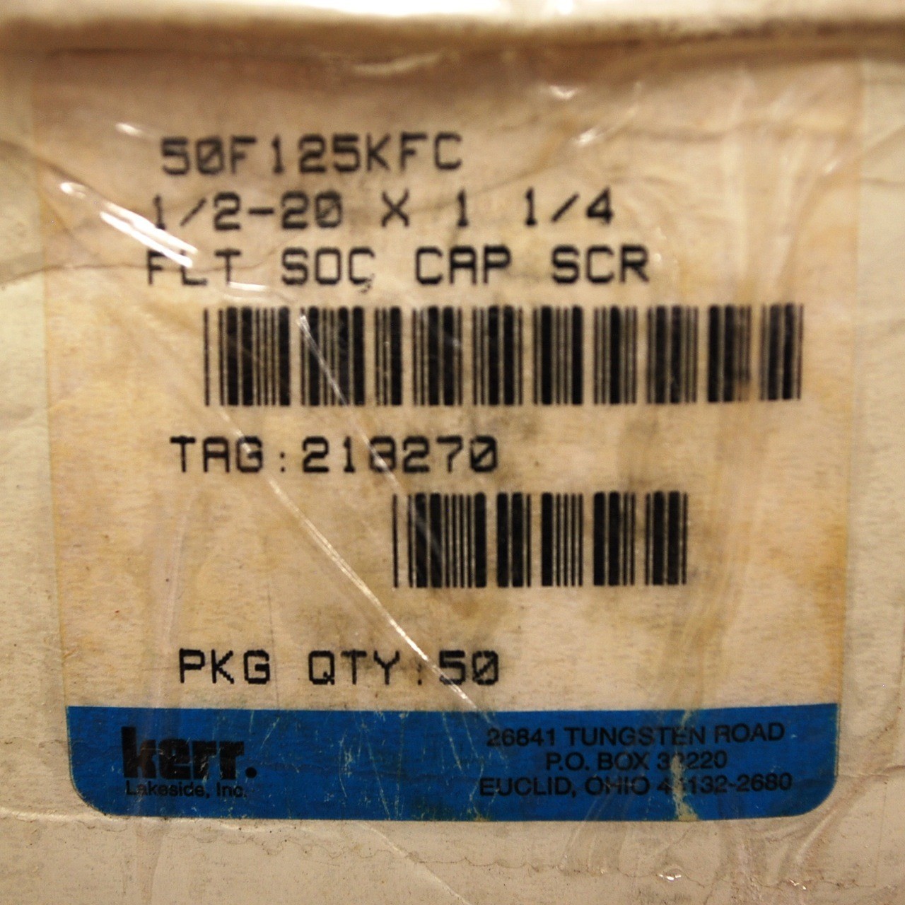 Kerr 50F125KFC, 1/2-20 X 1 1/4, Flat Head Socket Cap Screw – NEW