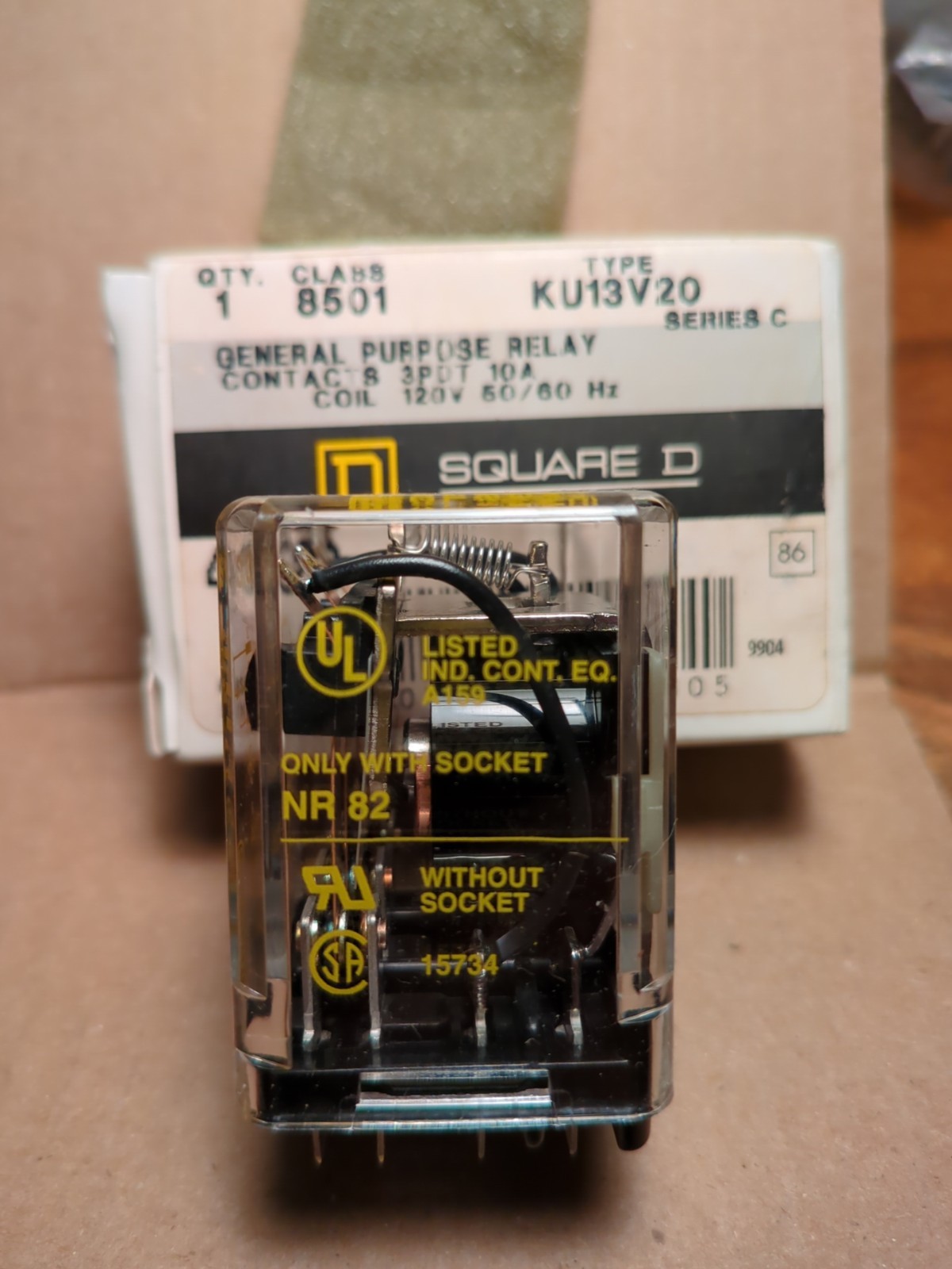 NEW SQUARE D 8501 KU13V20 SERIES C GENERAL PURPOSE RELAY 10A 120V 50/60HZ 48080