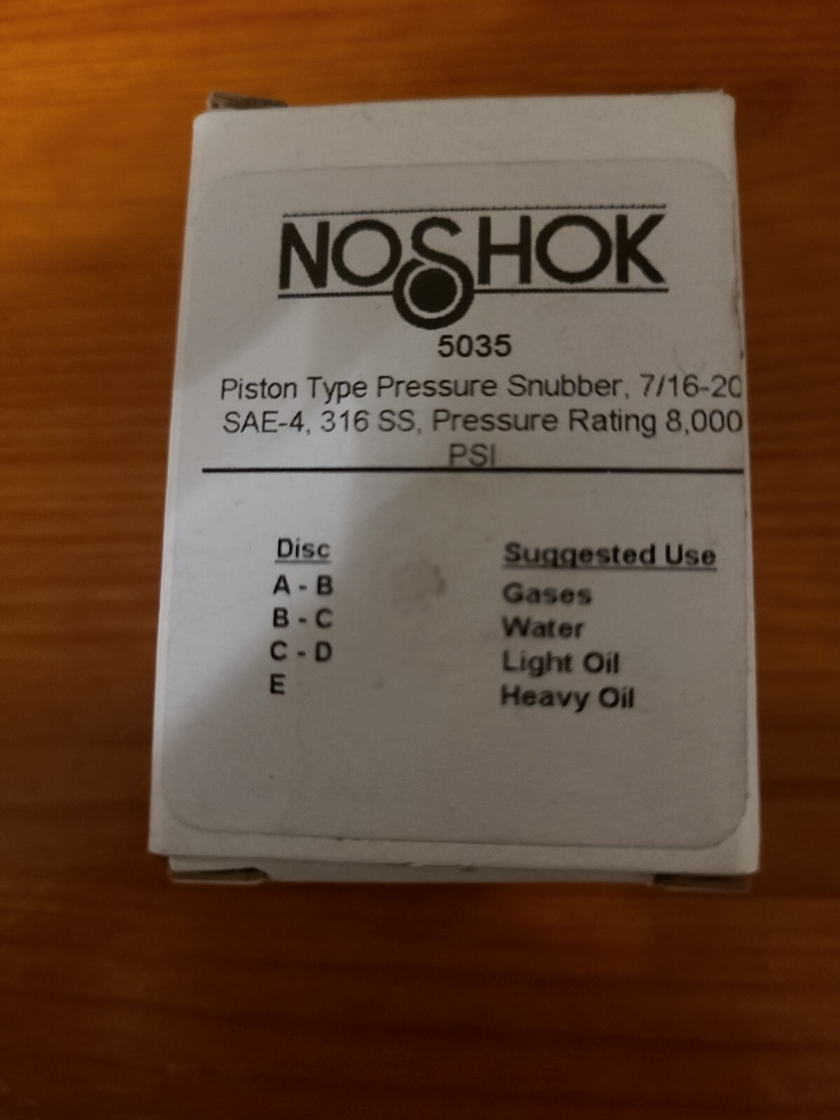 NOSHOK 7/16-20 PISTON TYPE 316SS SNUBBER 5035 8000 Psi Rated. New Opened Box