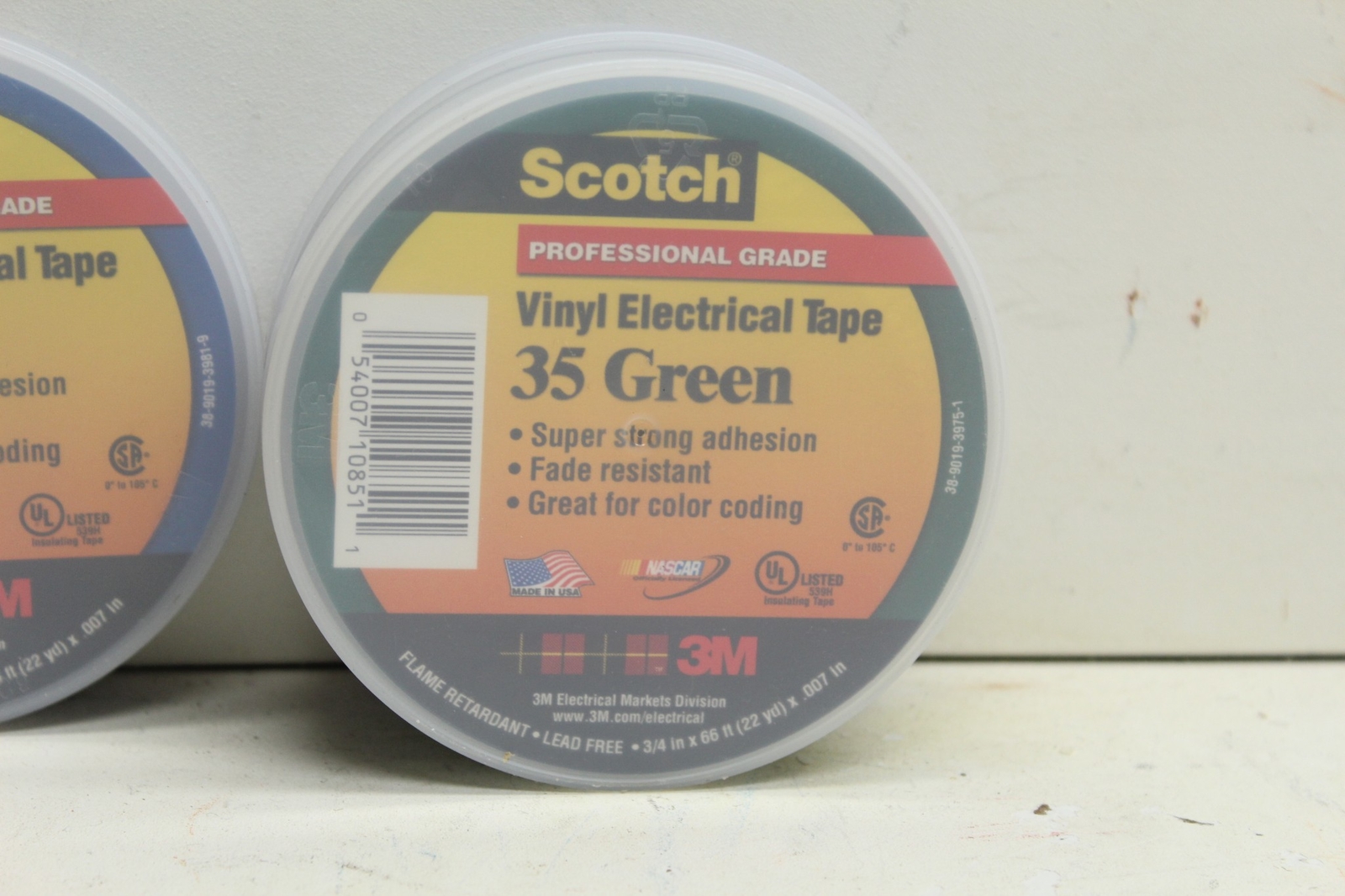 Scotch Vinyl Electrical Tape 35 (1) White (1) Green & (2) Blue 3/4″ X 66′ Rolls