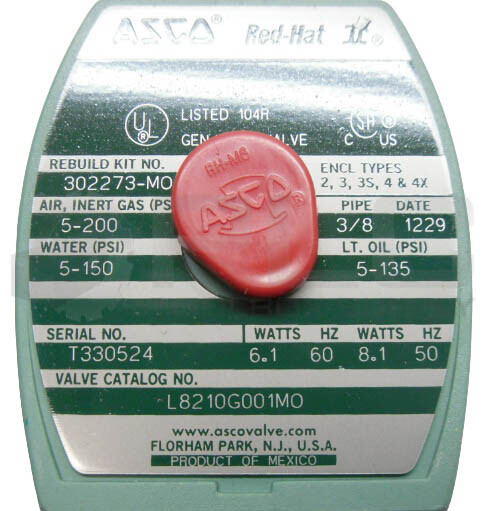 NEW ASCO RED-HAT L8210G001M0 VALVE, 3/8″ NPT, 120V/60Hz 110V/50Hz L8210G001MO