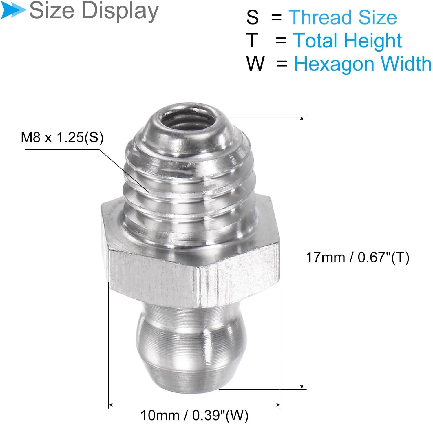 Stainless Steel Straight Grease Fitting, | M8x1.25mm Metric | Hydraulic Grease N